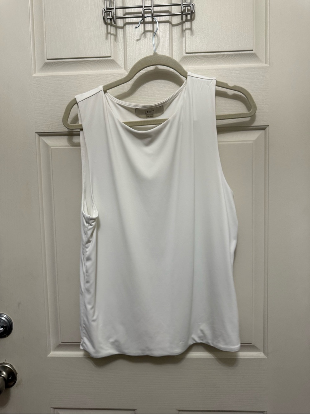 LOFT White Sleeveless Draped Y-Neck Tank